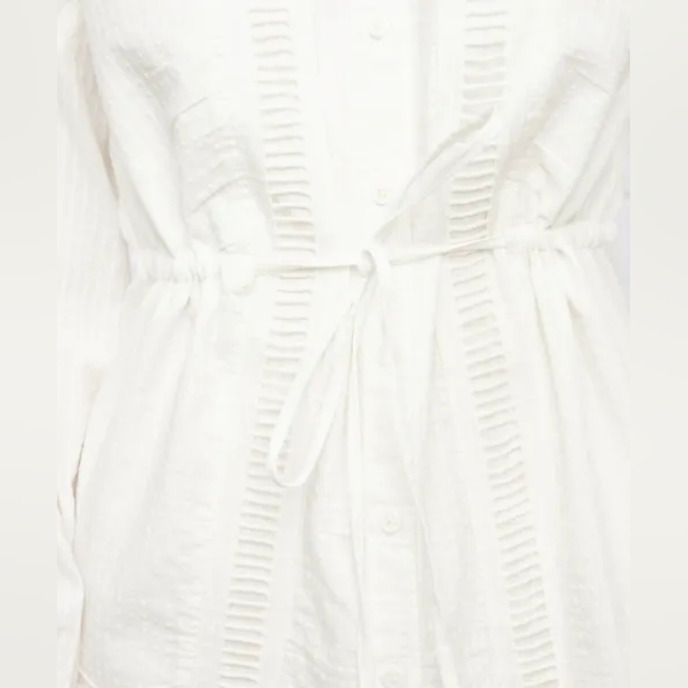 The Kooples Embroidered Lace Tie Waist Dobby Square-Neck Flounce Shirtdress Sz M - Picture 8 of 16